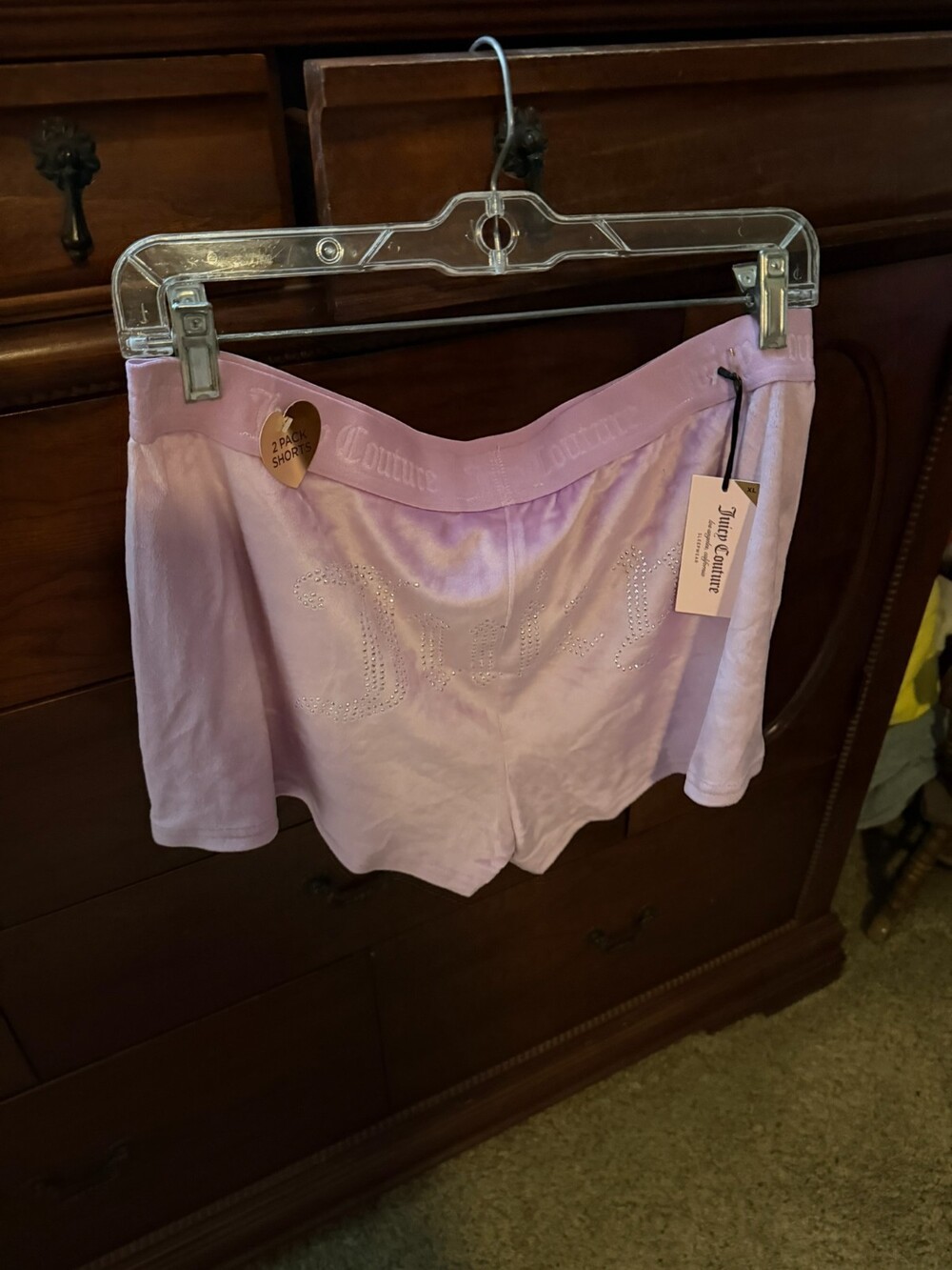 Juicy Couture Womens Velour Velvet Shorts Purple Y2K Jeweled Bling Spellout XL